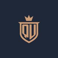 QU monogram initial logo with shield and crown style vector