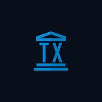 monograma del logotipo inicial de tx con vector de diseño de icono de edificio de juzgado simple
