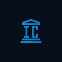 IC initial logo monogram with simple courthouse building icon design vector