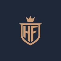 logotipo inicial del monograma hf con estilo de escudo y corona vector