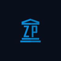 monograma del logotipo inicial de zp con vector de diseño de icono de edificio de juzgado simple