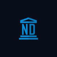 ND initial logo monogram with simple courthouse building icon design vector