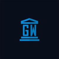 Monograma del logotipo inicial de gw con vector de diseño de icono de edificio de juzgado simple