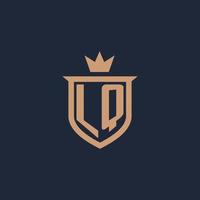 LQ monogram initial logo with shield and crown style vector
