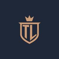 TL monogram initial logo with shield and crown style vector