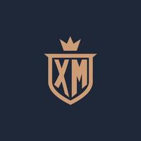 XM monogram initial logo with shield and crown style vector