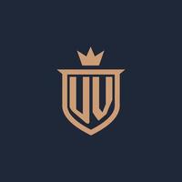 UV monogram initial logo with shield and crown style vector