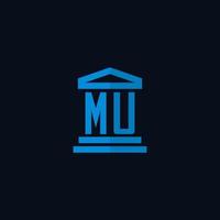 MU initial logo monogram with simple courthouse building icon design vector