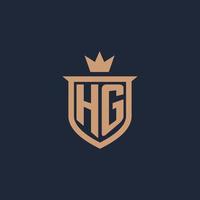HG monogram initial logo with shield and crown style vector