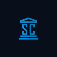 SC initial logo monogram with simple courthouse building icon design vector
