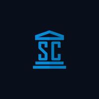 SC initial logo monogram with simple courthouse building icon design vector