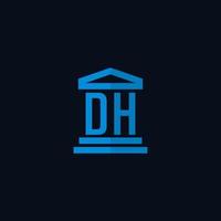 monograma del logotipo inicial de dh con vector de diseño de icono de edificio de juzgado simple