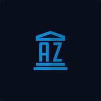 monograma del logotipo inicial az con vector de diseño de icono de edificio de juzgado simple