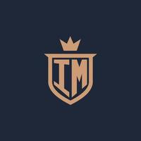 IM monogram initial logo with shield and crown style vector