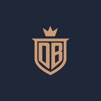 DB monogram initial logo with shield and crown style vector