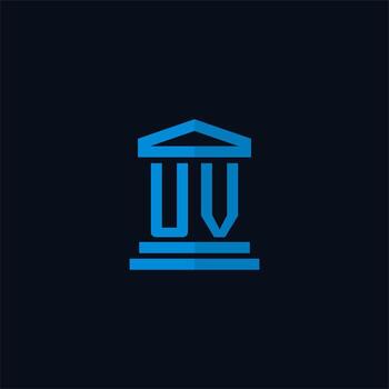 UV initial logo monogram with simple courthouse building icon design vector