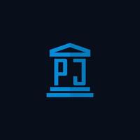 PJ initial logo monogram with simple courthouse building icon design vector