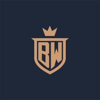 BW monogram initial logo with shield and crown style vector