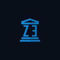 ZE initial logo monogram with simple courthouse building icon design vector