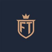 FT monogram initial logo with shield and crown style vector