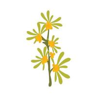 Small forsythia tree branch with fresh yellow vector image, with vector illustration