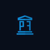 PF initial logo monogram with simple courthouse building icon design vector