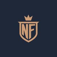NF monogram initial logo with shield and crown style vector