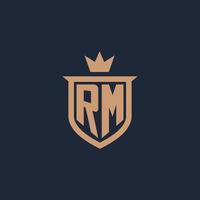 RM monogram initial logo with shield and crown style vector