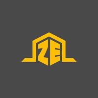 ZE monogram initial logo with hexagon style design vector