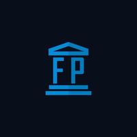 FP initial logo monogram with simple courthouse building icon design vector