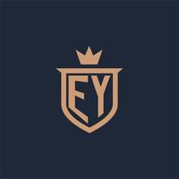 logotipo inicial del monograma ey con estilo de escudo y corona vector