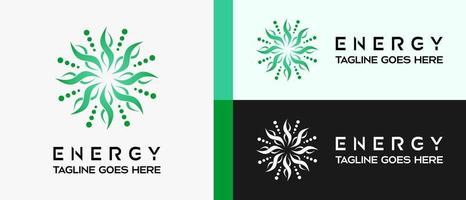 energy logo design template with floral shape sunlight element, creative logo concept. premium vector