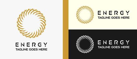 energy logo design template with rotating elements in creative concept. premium vector