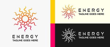 energy logo design template with solar light wave element in line art concept. premium vector