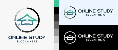 online study logo design template, graduation cap with line art in circle. simple and cool education logo illustration vector