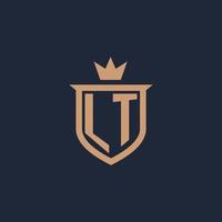 LT monogram initial logo with shield and crown style vector