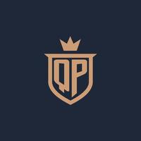 QP monogram initial logo with shield and crown style vector