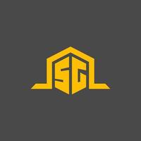 SG monogram initial logo with hexagon style design vector