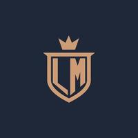 LM monogram initial logo with shield and crown style vector