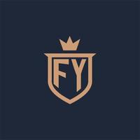 logotipo inicial del monograma fy con estilo de escudo y corona vector