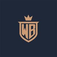 logotipo inicial del monograma wb con estilo de escudo y corona vector