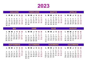Calendar 2023 romanian, week starts monday, minimal design vector