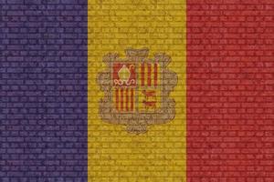 3D Flag of Andorra on brick wall photo