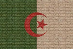 3D Flag of Algeria on brick wall photo