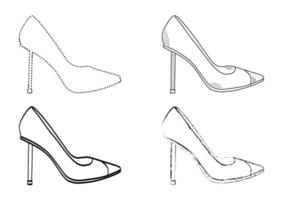 dibujo boceto silueta de contorno de zapatos de mujer de moda. estilo de línea y trazos de pincel vector