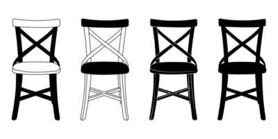silla, taburete, taburete, mueble, estilo plano, fondo blanco aislado vectorial, paquete de siluetas vector