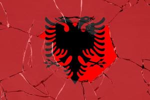 3D Flag of Albania on glass photo