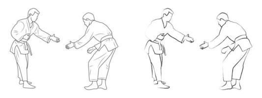 Sketch judoist, judoka athlete duel, fight, judo, different pack of sport figure silhouette outline