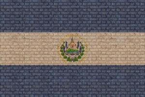 3D Flag of El Salvador on brick wall photo