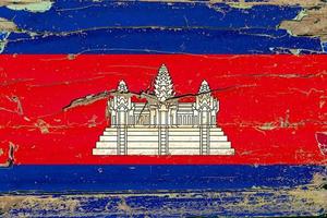 3D Flag of Cambodia on wood photo